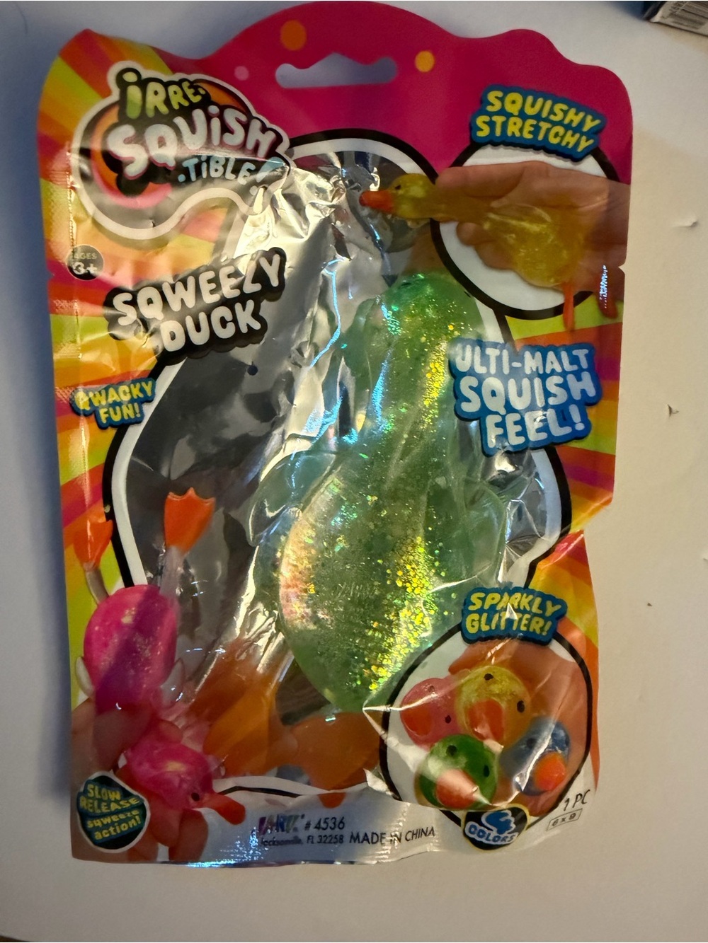 Squishy  Duck - Green Sparkly Squish Toy